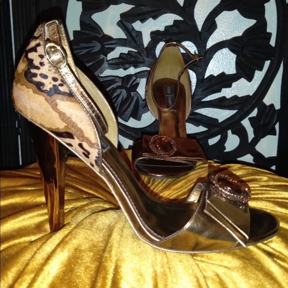 Vince Camuto 4.5” Bronze Calf-Hair Heels